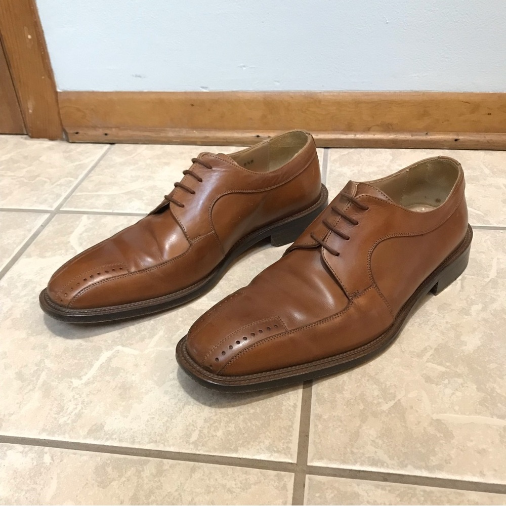 Men's Mercanti Fiorentini Italian Leather Brown Shoes Size 8.5 M Lace Up Oxford